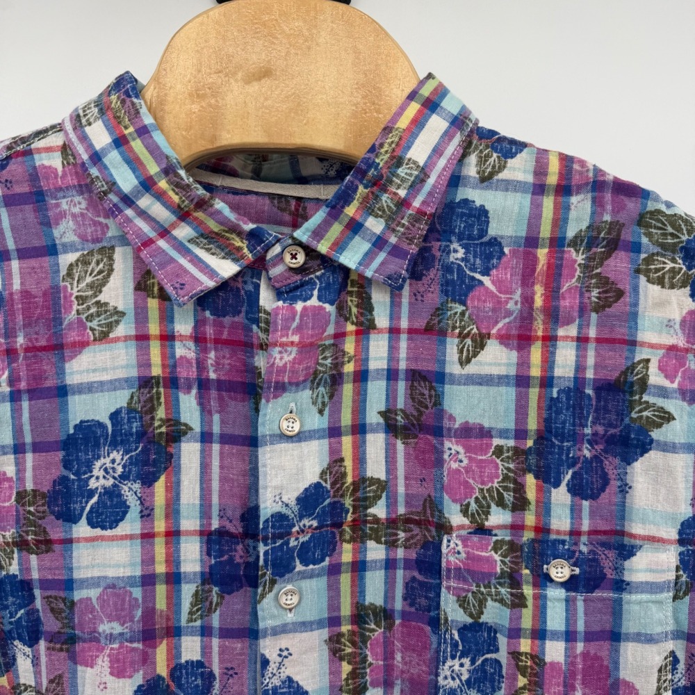 Tommy Bahama Shirt Mens XXL Multicolor Pastino Plaid Floral Linen Cotton - Picture 4 of 8